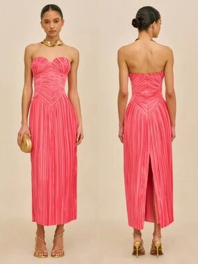 Cult Gaia Ashika Pink Sangria Strapless Pleated Midi Dress Size 4